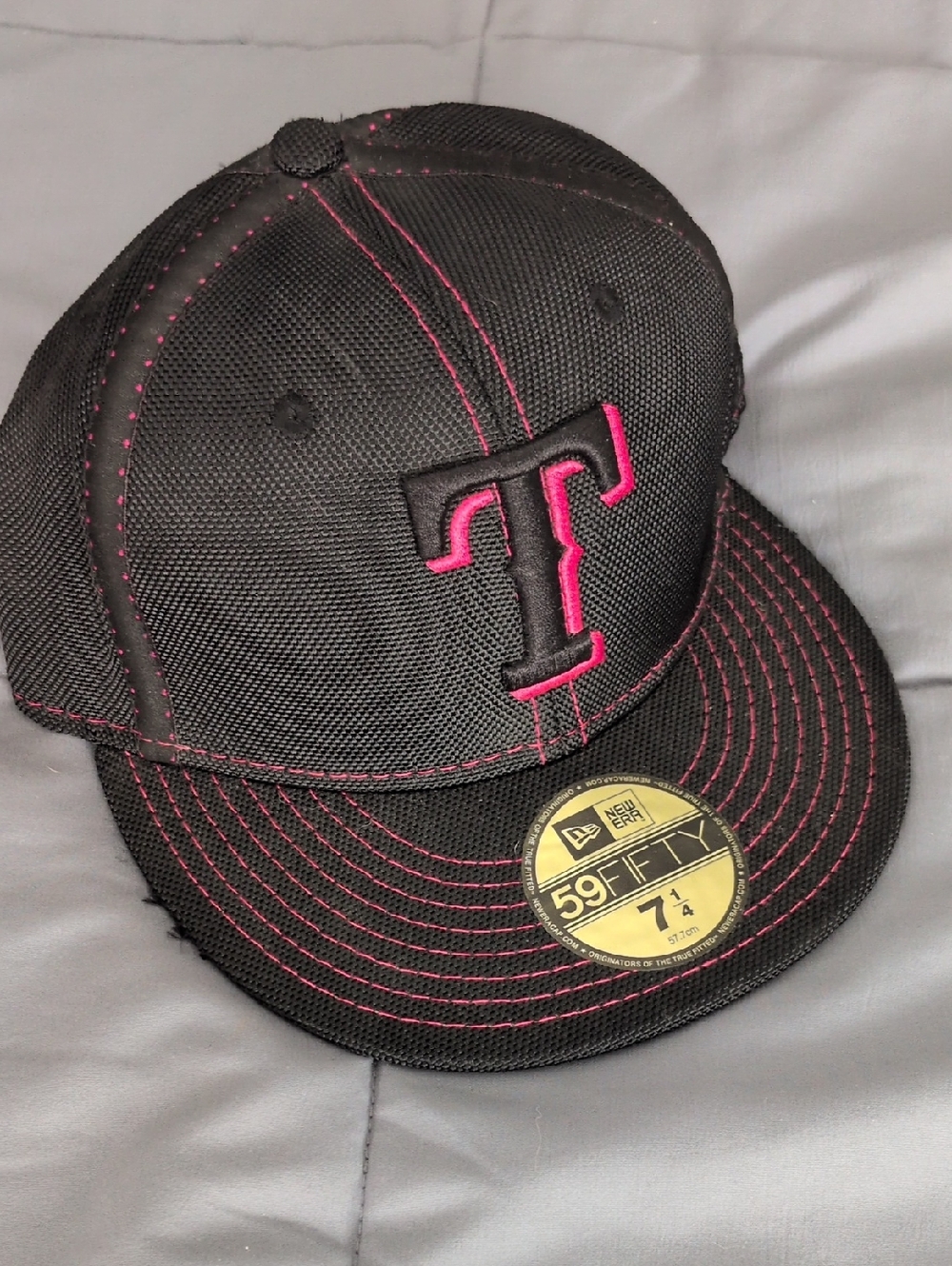 Texas Rangers New Era Black Cap with Pink T Embroidery